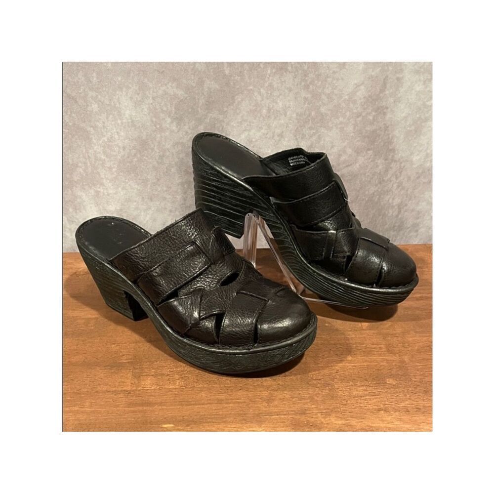 Born Black Woven Leather Clog Mules size 9
